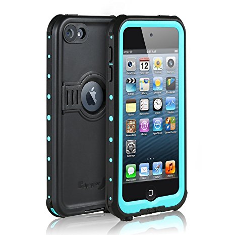Merit Waterproof Case for iPod 6/iPod 5, [New Release] Knight Series Waterproof Shockproof Dirtproof Snowproof Case Cover with Kickstand for Apple iPod Touch 5th/6th Generation (blue)