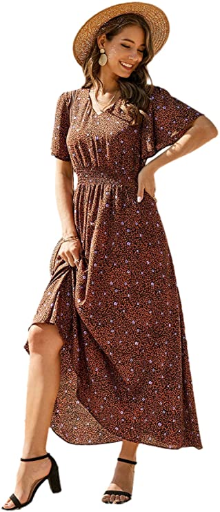 Milumia Women's Boho Split Tie-Waist Vintage Print Maxi Dress