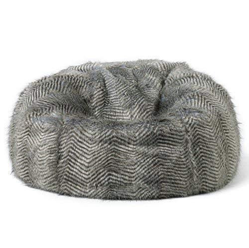 icon Faux Fur Bean Bag Chair - Ostrich Chevron Grey - Extra Large, 84cm x 70cm - Luxurious Furry BeanBag
