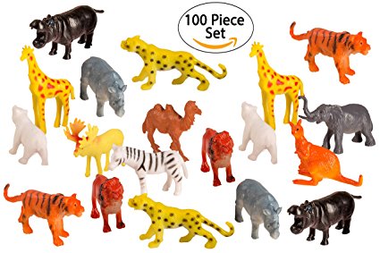 100 Piece Party Pack Mini Wild Jungle Animals - Plastic Mini Educational Jungle Animal Toys - Fun Gift Party Giveaway