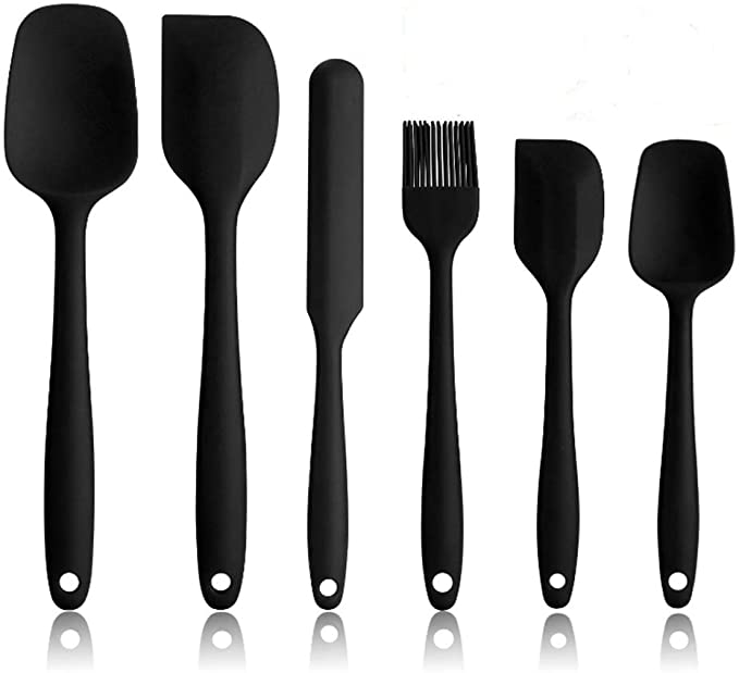 Food Grade Silicone Spatula Set 6 Pieces 446°F Heat Resistant Non-Stick Rubber Spatula with Stainless Steel Core Kitchen Utensils Set for Cooking, Baking and Mixing (Black)