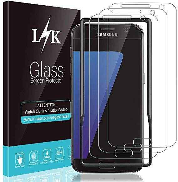 L K 3 Pack Screen Protector for Samsung Galaxy S7, Tempered Glass [9H Hardness] [Bubble Free] [Case Friendly] [Scratch Resistance] [Alignment Frame Installation] with Lifetime Replacement Warranty