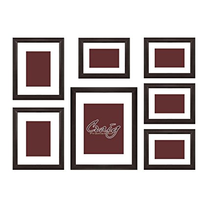 Craig Frames 23247778 Picture Frame 7-Piece Wall Set, Brown Frames, White Display Mats