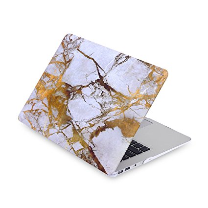 iDonzon MacBook Pro 13" Retina Case (No CD-ROM Drive), Soft-Touch Rubberized Hard Protective Case Cover for MacBook Pro 13.3" with Retina display (Model: A1425 & A1502) - Gold/White Marble Pattern
