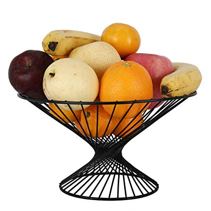 Ollieroo Decorative Iron Wire Fruit Bowls Modern Fruit Basket Storage Holder for Vegetable Snacks Bread Kitchen Countertop Black