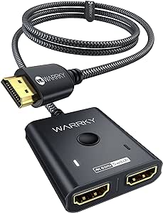 HDMI Switch 2 in 1 Out 4K@60Hz, WARRKY 【3.3ft Fixed Braided HDMI Cable, Aluminum Case, HDCP 2.2】 Bidirectional 2x1 Switcher Splitter UHD Compatible for PS5/4, Nintendo Switch, Roku, FireStick - Black