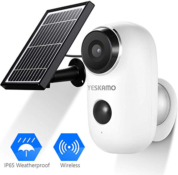 YESKAMO Solar Powered Battery Security Camera Waterproof, wireless 1080P ip Camera Outdoor Indoor for Home Security, Full HD 2.4Ghz WIFI camera Video Surveillance System with 2-Way Audio Talk, PIR Motion sensor