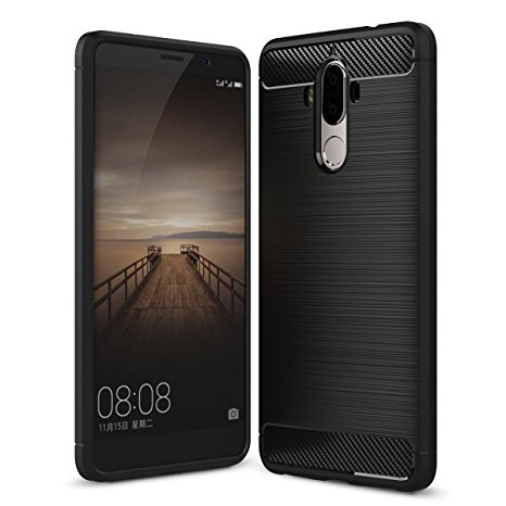 Huawei Mate 9 Case, Ranyi [Carbon Fiber Series] [Accent Texture] [Shock-Absorption] Premium Hybrid Carbon Fiber Slim Flexible Case Cover for Huawei Mate 9 5.9 inch (2016), black