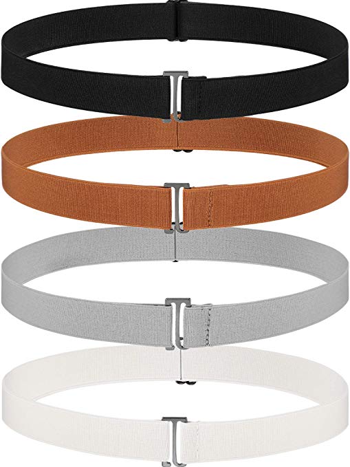 4 Pack Women No Show Invisible Belt Elastic Stretch Waist Belt with Flat Buckle