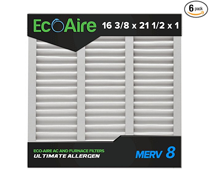 Eco-Aire 16 3/8x21 1/2x1 MERV 8, Pleated Air Filter, 16 3/8 x 21 1/2 x 1, Box of 6, Made in the USA