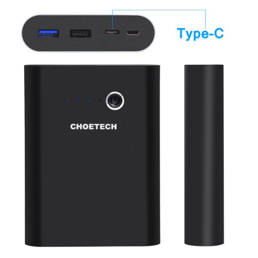 [Type-C & Quick Charge Port Input] CHOETECH 10400mAH USB-C/Type-C Power Bank/Portable Charger for LG G5, Nexus 5x/6p, Lumia 950/950xl, Apple New Macbook, iPhone, iPad, Samsung & more