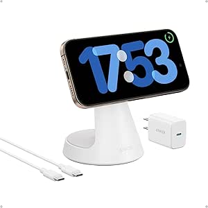 Anker MagSafe Compatible 2-in-1 Charging Stand, iPhone 16 Wireless Charger, Qi2 Certified 15W, Adjustable and Super Strong, for iPhone 16/15/14/13/12 Series, AirPods (40W USB C Adapter Included)