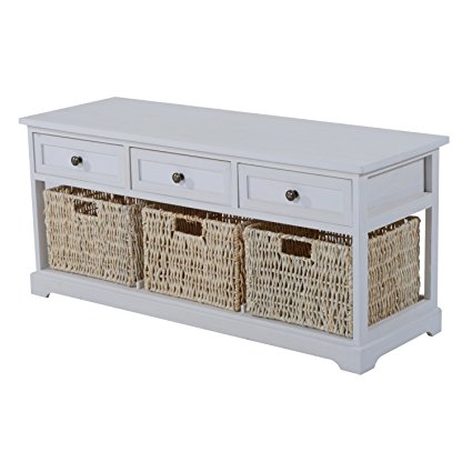 HomCom 40” 3-Drawer 3-Basket Storage Bench - White