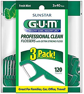 GUM Professional CLEAN Flossers (40 Flossers, Pack of 3) Fresh Mint, Extra Strong Floss