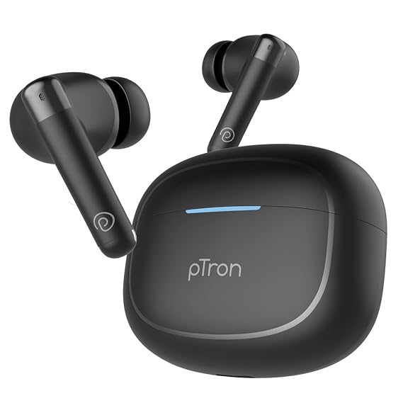 (Refurbished) pTron Newly Launched Bassbuds Duo Pro TWS Earbuds, TruTalk AI-ENC Calls, 38H Playtime, Deep Bass, 50ms Movie/Music Modes, In-Ear Bluetooth 5.3 Headphones with HD Mic,Fast Type-C Charging & IPX5(Black)