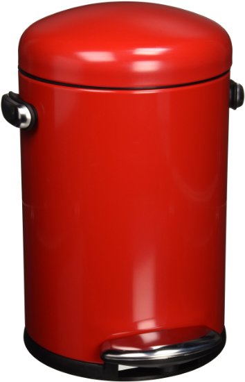 simplehuman Round Retro Step Trash Can, Red Steel, 4.5 L / 1.2 Gal