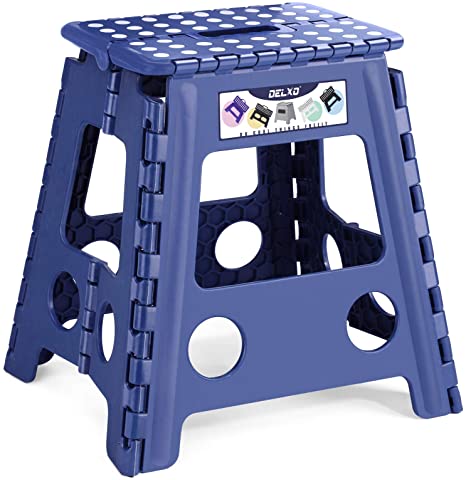 Delxo 16” Folding Step Stool in Royal Blue,1 Pack Premium Heavy Duty Foldable Stool for Adults,Portable Collapsible Plastic Step Stool,Non Slip Folding Stools for Kitchen Bathroom Bedroom