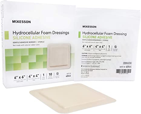 McKesson Hydrocellular Foam Dressing Silicone Adhesive Border 6" X 6" (4" X 4" Pad)