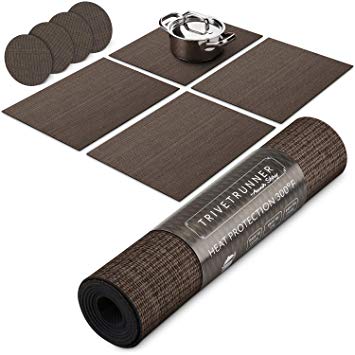 Trivetrunner:Decorative Modular Trivet Runner for Table 4 pcs Placemats Extendable Hot Pad, with Coasters Heat-Resistant Surface,for Hot Plates, Pots, Dishes, Cookware for Kitchen (Warm Gray)