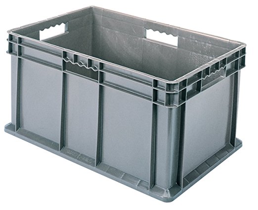 Akro-Mils 37288GREY 16-Inch by 12-Inch by 8-Inch Straight Wall Container Tote with Solid Sides and Solid Base, Case of 12, Grey