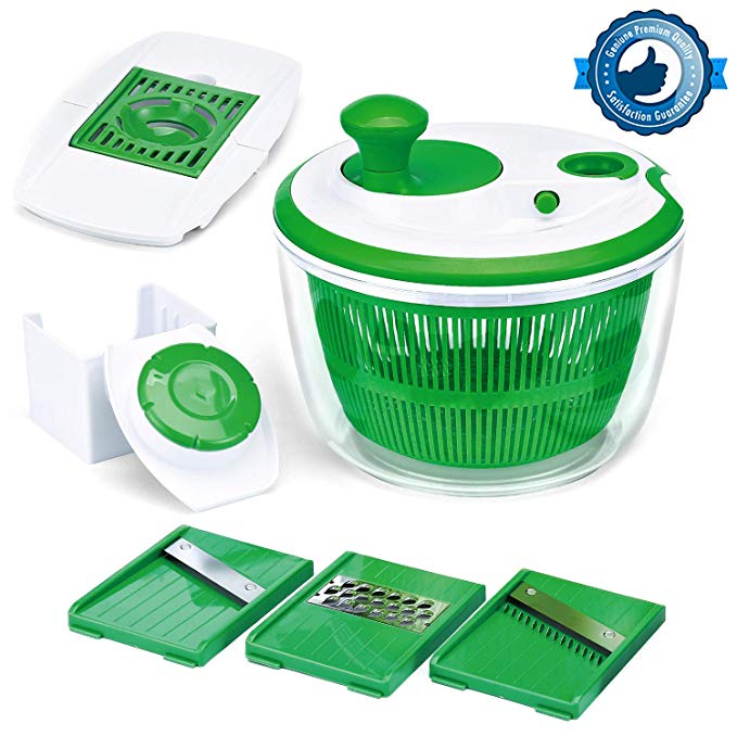 Salad Spinner, Hootech Large Vegetable Washer Dryer with Bowl, Lettuce Washer with Vegetable Chopper, Onion Slicer Food Dicer - 5L