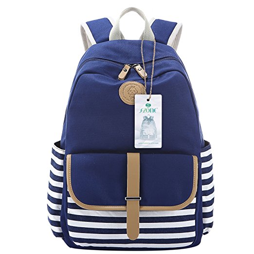 S-ZONE Preppy French Breton Nautical Striped Backpack Rucksack Marine Sailor Navy Stripy School Bags for Women Ladies Girls(B-Blue)