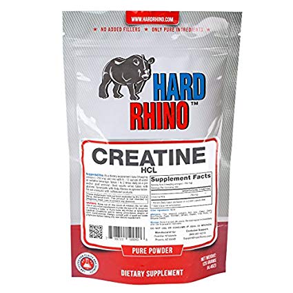 Hard Rhino Creatine HCL Powder, 125 Grams (4.4 Oz), Unflavored, Lab-Tested, Scoop Included
