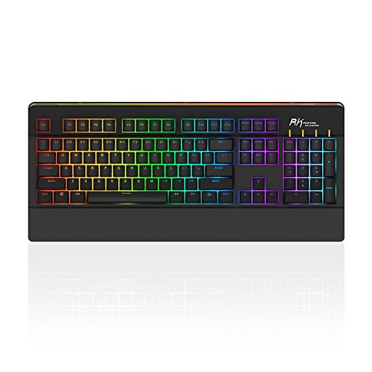 RK ROYAL KLUDGE PRO104 Full Anti-ghosting Customizable RGB Lighting Effects Programmable Wired Mechanical Gaming Keyboard with Blue Switches for PC & Mac Gamers - Black