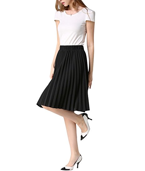 WEHOPS Chiffon Pleated Skirt for Women Junior/Girls Knee Length Midi Skirts A-line