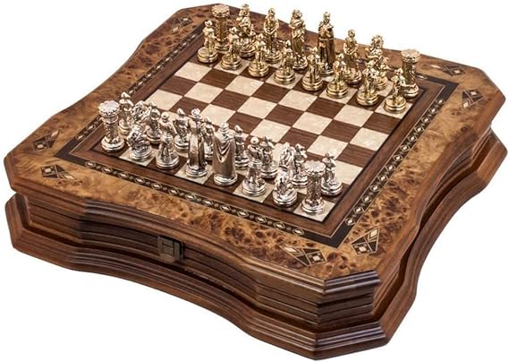 Chess and games shop Muba Handmade Chess Set Mosaic Art 15inch - Wooden Chess shess Board with Metal Chess Pieces- Gift Item