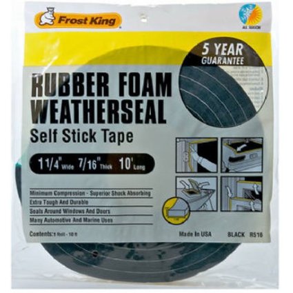 Frost King R516H 1-1/4-Inch by  7/16-Inch by 10-Foot Thick Sponge Rubber Foam Tape, Black