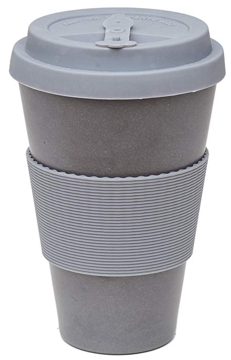 Reusable Coffee Cup Travel Mug Eco-Friendly Bamboo Fibre Silicon Natural 16oz (Gray)