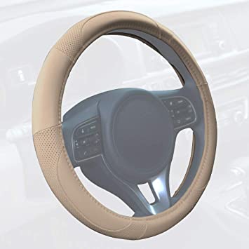 Motor Trend SW-809-BG Beige Classic Stitch Perforated Simulated Leather Steering Wheel Cover