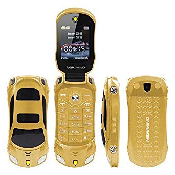 Sports Car Model F15 Mini Flip Phone Dual SIM Card MP3 Backup Phone Best For Kids Students (Gold)