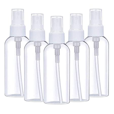 Empty Spray Bottles - 3.4oz Refillable Plastic Spray Bottle for Cleaning Products Essential Oils Travel Perfumes - Plastic Clear Containers (5 Pack)