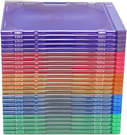 mediaxpo Slim Jewel Cases for CD and DVD - Multi-Color Colored Jewel Case - Keep Your Discs Safe and Secure (Pack of 100)