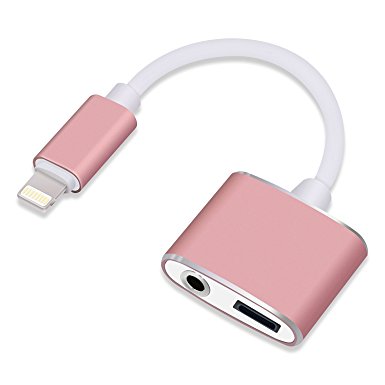 iphone 7 Lightening Adapter,Egrace 3 in 1 Headphone Bluetooth Adapter Splitter and Charger with Calling Function For iphone 7 Plus (Rose Gold)