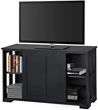 Yaheetech TV Stand, Wooden Storage Console Table with Sliding Door and Adjustable Shelf, Free Standing Cabinet for TV up to 45 Inch, Media Entertainment Center Home Living Room Furniture, Black