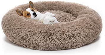 Dog&Cat Bed Comfortable Donut Cuddler Round Ultra Soft Washable Dog and Cat Cushion BedComfy Calming & Self-Warming Bed for Cat & Dog, Anti Anxiety, Furry, Soothing, Fluffy, Washable, Abbyspace, Marshmellow Pet Donut Bed (Medium(28'' x 28''), Brown)