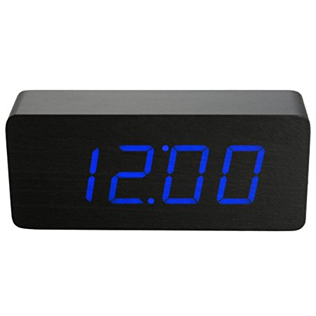 Wooden LED Digital Alarm Clock KING DO WAY Rectangular Wood Clock With Temperature Time Date Display USB/ AA Battery Powered Desk Alarm Clock for Kid, Home, Office, Daily Life, Heavy Sleepers