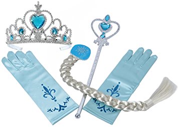 Onshine Princess Dress up Accessories - 4 Pieces Gift Set Tiara Crown Wig Wand Gloves Blue