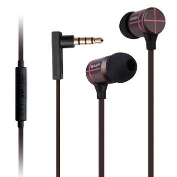 BASN In-ear Earphones with Remote and Microphone Noise Isolating Stereo Headphones DEEP BASS for iPhone, iPad, iPod, Samsung, Noika, HTC, Mp3 Players Etc (Brown)