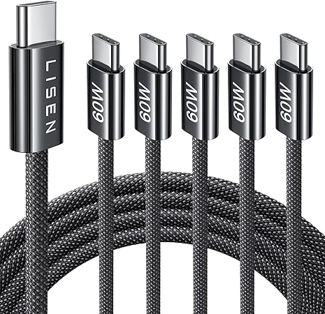 LISEN Type C Charging Cable, [5-Pack, 6.6FT] USB-C to USB-C Cable, 60W C Type Fast Charging Cable for iPad Air 4/5, iPad Mini 6, iPad Pro 12.9/11, Samsung S23, Google Pixel, MacBook Air/Pro 2020