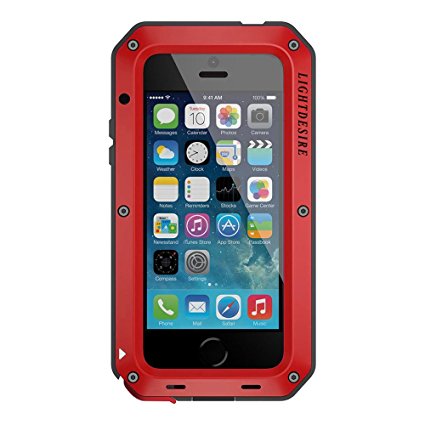 LIGHTDESIRE Water Resistant Shockproof Aluminum Military Bumper Shell Case for iPhone 6 Plus/6S Plus - Red