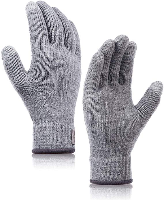 PAGE ONE Mens Warm Winter Non Slip Touchscreen Knit Gloves Warm Fleece Lined,High Sensitive Texting Gloves