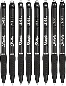 SHARPIE S-Gel, Comfort Grip Gel Pens, 0.38mm Ultra Fine Point, Black Ink, 8 Count