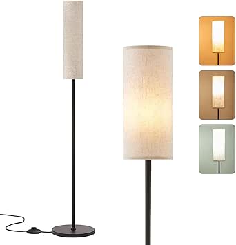 FOME Floor Lamp for Living Room Bedroom,Modern LED Floor Lamp with Lampshade,3 Color Light Bulb,Standing Floor Lamp with Foot Switch for Bedroom, Living Room,Office,Kids Room,Reading