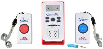 Secure Wireless Remote Dual Call Button Nurse Alert System - Two Patient Call Buttons & Caregiver Personal Pager - 500  ft Operating Range - One Year Warranty - FCC Compliant