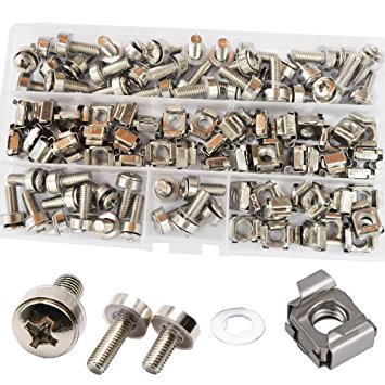 Cage Nuts And Mounting Screws Bolts Washers Metric Square HoleHardware For Rack Mount Shelves Cabinets Assortment Kit M6x20mm ,50Set