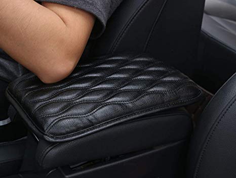 Dotesy Auto Center Console Cover Armrest Pads, PU Leather Universal Car Center Console Box Arm Rest Pads Cushion Protector (Black)